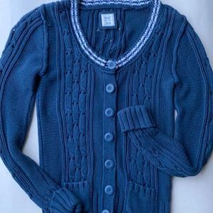 Navy Blue Preppy Cable-knit Button Up cottagecore Cardigan Sweater Size Large